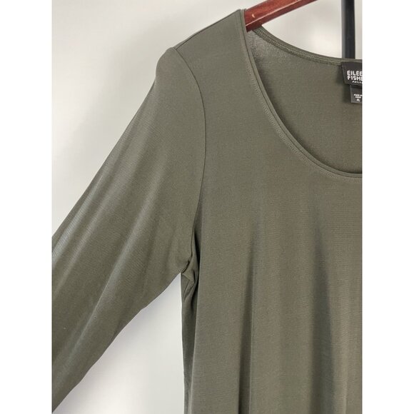 Eileen Fisher Green Stretch Silk Jersey Scoop Neck Long Sleeve Basic Top Size PL - Picture 5 of 6